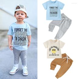 Clothing Sets FOCUSNORM 0-3Y Easter Baby Boys Summer Clothes Outfit Letter Print Short Sleeve T-Shirt And Elastic Pants 2pcs