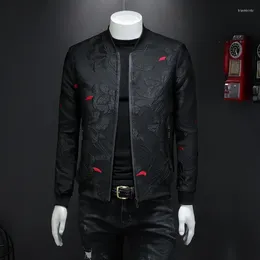 Men's Jackets 2024 Autumn Floral Jacket Men Fashion Vintage Business Bomber Jacquard Masculinas Casual Slim Coat Man M-4XL