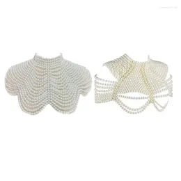Chains Women Imitation Pearl Beaded Bib Choker Necklace Body Chain Shawl Collar Jewelry Drop