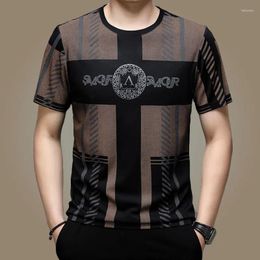 Men's T Shirts Men Oversized Shirt Short Sleeve Mercerized Cotton Round Neck Summer Thin High-end Ice Silk Printed Casual Fashion Tops