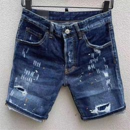 Men's Jeans Trendy Casual Style High Street Moto&Biker Slim Short Fashion Hole Denim Shorts D080