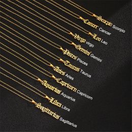 Scorpio 12 Zodiac Letter Constellation Pendant Necklace Golden Color 14k Yellow Gold Necklace For Women Men Jewelry