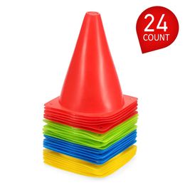 Balls 24 Pack 7 Inch Plastic High Quality Soccer Training Traffic Cone Space Marker for Kids Home Football Training Soccer 4 Colours