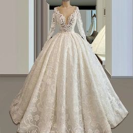 Long Sleeve Lace Wedding Dresses Illusion O Neck Sexy Backless Applique Beads Champel Train Bridal Gowns Custom Made YD