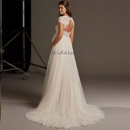 Elegant Maternity Wedding Dresses V Neck Short Sleeves Lace Applique Bridal Gown Sexy Open Back Boho Beach Bride Dress 2024 Country Vestios De Novias Robe Mariage