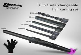 dhl 6 in 1 curling wand set ceramic hair curling tong hair curl iron the wand hair curler roller gift set 0932mm eu us plug6927783