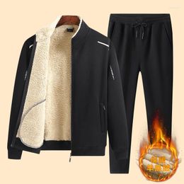 Men's Tracksuits Men Thick Warm Lamb Woollen Fleece 5XL Plus Size Hooded 2 Piece Set Jacket Pants Sportswear Winter Tracksuit Casual Sweat