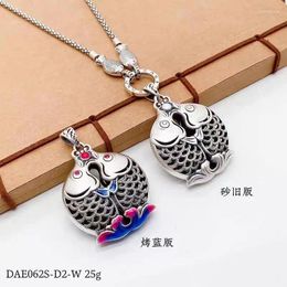 Pendant Necklaces Fu's Necklace Sweater Chain Low Temperature Roasted Blue Double Sided Koi Small Design