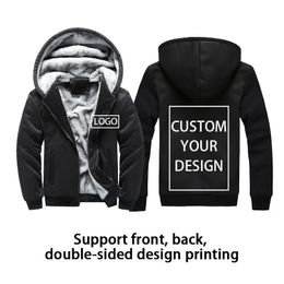 DIY Hoodies Custom Your Own Design Print Zip Up Fleece Lined Sweatshirt Men Winter Loose Jacket Winter Warm Thick Coat 240102