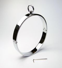 Latest Unisex Stainless Steel Neck Ring Collar Restraint Necklet Necklace Bondage Pins Locking Adult BDSM Sex Games Toy3019908