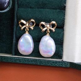 Stud Earrings Natural Freshwater Pearl Baroque Exquisite Bowknot