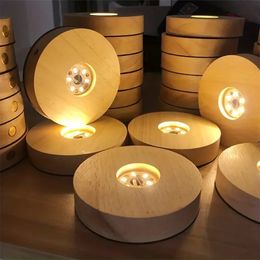 1pc 2.36inch White Light/warm Light Light, 6 LED Wooden Luminous Base Lamp, Creative DIY Desktop Decoration Lamp USB Base