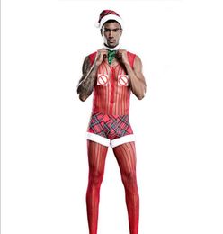 Sexy Pub Men039s Fishnet Bodysuit Boxers Set Christmas Lingerie for Men Christmas Costume Sexy Santa Claus Party Outfit Christm6707352