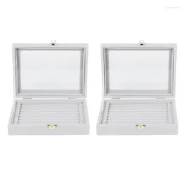 Jewellery Pouches 2X Velvet Glass Ring Earring Display Organiser Box Tray Holder Storage Case Grey