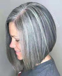 Bob Short Silver Grey Human Hair Wigs for Women Blend Pixie Cut Wig Natural Daily Use Hair Grey Hair4329424