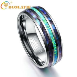 Inlay Abalone Shell Opal Abalone Shell Tungsten Steel Rings for Men 8MM Width Elegant Smooth Mens Ring Top Grade283f