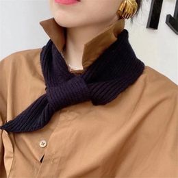 Scarves Korean Female Short Cross Wool Knit Scarf Winter Women Solid Colour Elastic Soft False Collar Neck Guard Warm O34