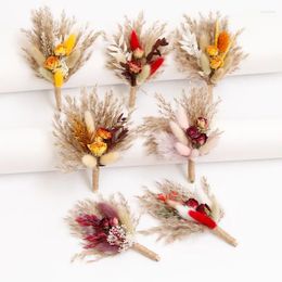 Decorative Flowers 2Pcs Groom Corsage Wedding Boutonniere Pink Brooch Bridesmaid Pin For Guests Marriage Accessories Po Props