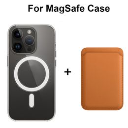 2 In 1 Magnetic Phone Case with Leather Wallet Card Holder Magnet Clear Case For Magsafe iPhone 15 14 13 12 11 Pro Max 12 11 Cellphone Accessories