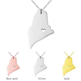 Trendy Maine Map Necklace Stainless Steel Maine Map Heart Pendant Necklace Women Fashion Jewellery Gift 12pcs lot284C