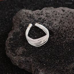 Cluster Rings Personality Design Silver Colour Multi-line Metal Ring For Women Korea Trendy Charm Opening Finger Set Jewellery Accessories