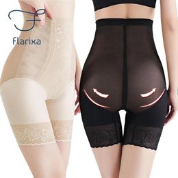 Skirts Flarixa Women High Waist Flat Belly Panties Butt Lifter Body Shaper Pants Plus Size Slimming Underwear Summer Lace Boxer Shorts