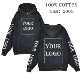 Your Own Design Brand /Picture Custom Hoodies Vintage Acid Wash Cotton Men Women Casual Cartoon Text Print DIY Sweatshirts 240102