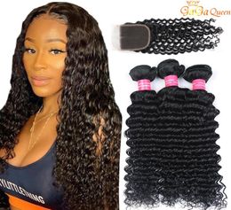 Brazilian Deep Wave With Closure Human Hair Bundles With 4x4 Lace Closure Brazilian Virgin Deep Wave Hair Bundles4968328