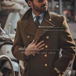 Jackets Autumn/winter Brown Men Suits Vintage Tweed Wool&blend Trench Long Coat Green Double Breasted Thick Overcaot Outfit Jacket 2022