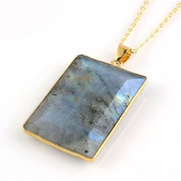 12 Pcs Vintage Natural Labradorite Gemstone Pendants 18K Gold Plated Europe popular Style Pendant Jewelry310I