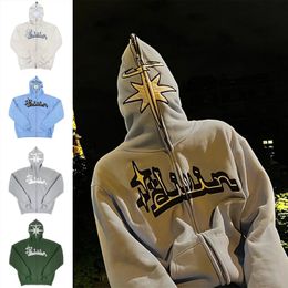 Y2K Full Zip Hoodie Men's Vintage Embroidered Pattern Extra Large Jacket Coats Harajuku Hip Hop Gothic Hoodie Sweater 240102