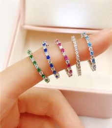 Ins Top Selling Sweet Cute Simple Fashion Jewellery Real 100 925 Sterling Silver Multi Colour Gemstones Women Wedding Band Ring Neve8593319