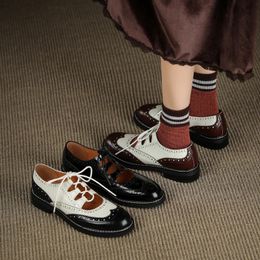 spring autumn Women pumps natural leather plus size 22-26.5cm cowhidepigskin full leather Retro brogues women shoes 240102