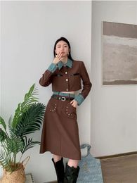 Two Piece Dress Insozkdg Spring Autumn Vintage Spliced Blazer Sets Women Short Sleeved Single Breasted Mid Length Halfskirt Set