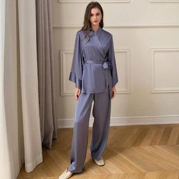 Women's Sleepwear Ladies' Spring And Summer Long-sleeved Meryl Satin Chiffon Thin Suit Home Clothes