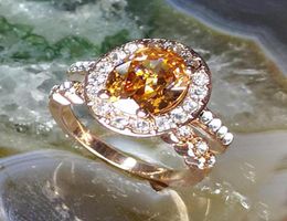 Wedding Rings Rose Gold Colour Bridal Combine Ring For Woman Engagement Jewellery Finger Accessories Big Crystal Prong Setting6859042