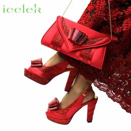 Dress Shoes Red Color Fashionable Italian Women Matching Bag With Applique Mature African Ladies Super High Heels Sandals For Party