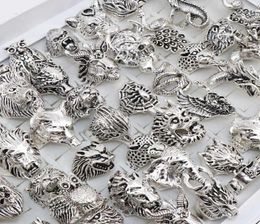 Wholesale 20pcs/Lots Mix Owl Dragon Wolf Elephant Tiger Etc Animal Style Antique Vintage Jewelry Rings for Men Women 2106237842026