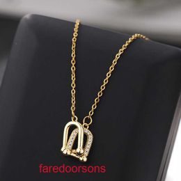 Tifannissm necklace chain heart necklaces Jewellery pendants Double Ring Horseshoe Buckle Titanium Steel Necklace Light Luxury Fashion Ins