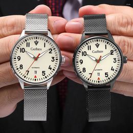 Wristwatches CADISEN Automatic Watch Men Luminous Stainless Steel Self-Wind Wristwatch NH35A Sapphire Waterproof Mesh Belt Mechanical