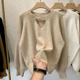 Women's Sweaters Long Sleeve Cutout Neck Fashon Pullver Knitted Jumper Loose Soft Breathable Knitwear Sexy Fall Winter