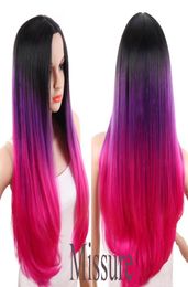 Popular Fashion Pink Ombre Long Straight Women039s Cosplay Hair wig2986345