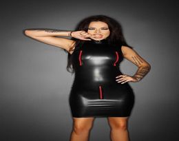 Sexy PVC Leather Latex Bodycon Dress Shiny Zipper Sleeveless Catsuit Erotic Fetish Bondage Clubwear Adult Porn Costume S M L XL Y18074461