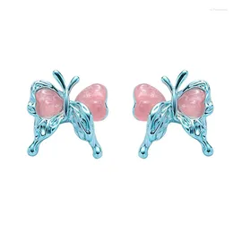Stud Earrings Eetit Exquisite Creative Pink Resin Blue Butterfly For Women Trend Zinc Alloy Ear Jewelry Accessories Gift