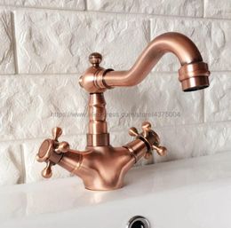 Bathroom Sink Faucets Antique Red Copper Faucet Basin Mixer Tap Double Cross Head Handle Single Hole And Cold Water Nrg053