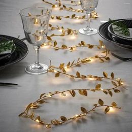 Strings 2Pc 2M 20LED Golden Tiny Leaves Fairy Light Battery Powerd Led Copper Wire String Lights For Wedding Home Party DIY Xmas Decor