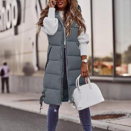 Women's Vests Winter Long Cotton Vest Women Elegant Warm Padded Waistcoat Ladies Casual Zipper Hooded Female Chic Stylish Sleeveless Coat