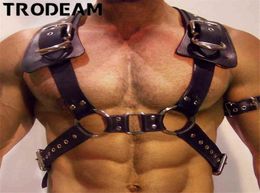 TRODEAM Men039s Leather Chest Harness Bondage Belt Gay Punk Male Belt Straps Half Body Chest Shoulder Belts Fetish Bdsm Suspend6252113