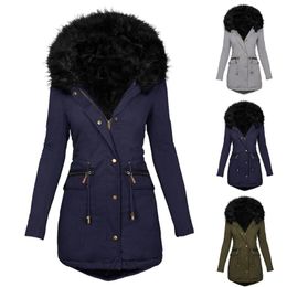 Leather Women Winter Long Sleeve Faux Fur Hood Midlength Warm Coat Parka Snow Outerwear