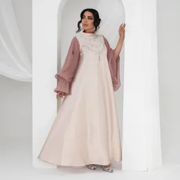 Ethnic Clothing Women Swing Dress Abaya Pink Patchwork Sleeves Office Lady Long Flare With Diamond Satin Robe Dubai Muslim